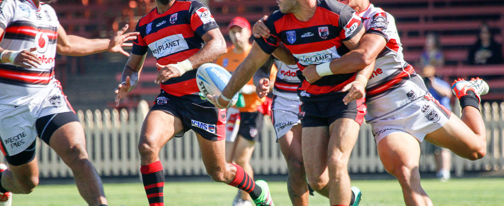 Image: Michael Oldfield about to pass to Dane Nielsen - Intrust Super Premiership - Round 6 - 2016 - North Sydney Bears V New Zealand Warriors