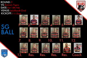 SG Ball team list for round two of 2017 between the North Sydney Bears and the Balmain Tigers