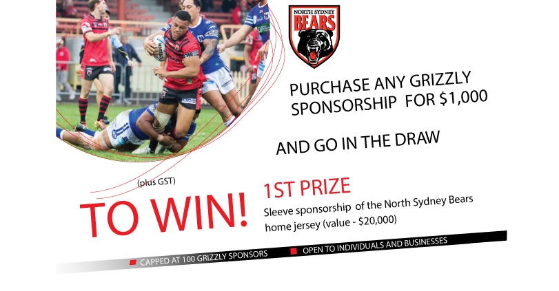 Graphic promotion for North Sydney Bears Grizzly Sponsorship
