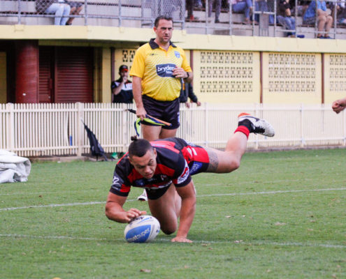 Tyrell Fuimaono appears to have scored, but was ultimately disallowed. Photo Steve Little www.redandblackzone.com.
